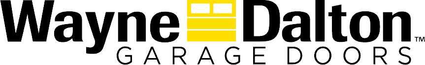 Wayne Dalton Garage Doors logo in black with yellow window icon