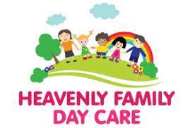 The logo for heavenly family day care shows a group of children standing on top of a hill.