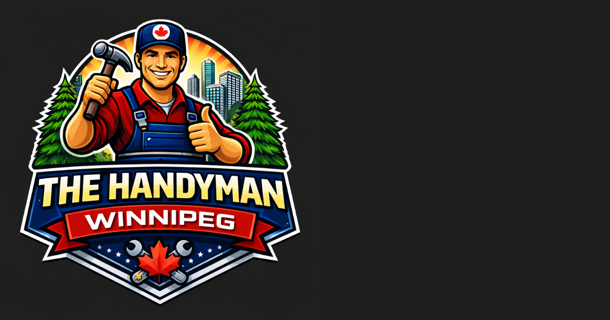 Logo of a Winnipeg Handyman in blue and orange, with text