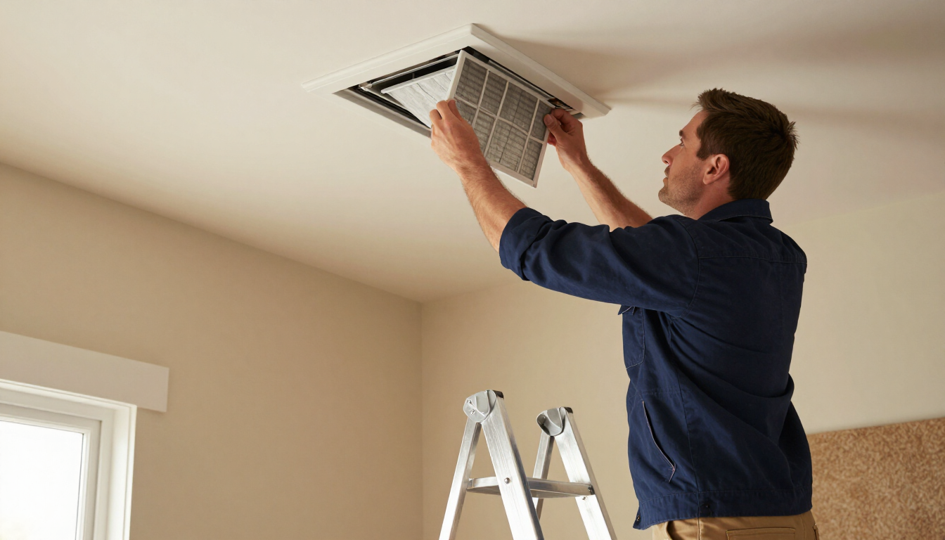 Homeowner replacing air filter