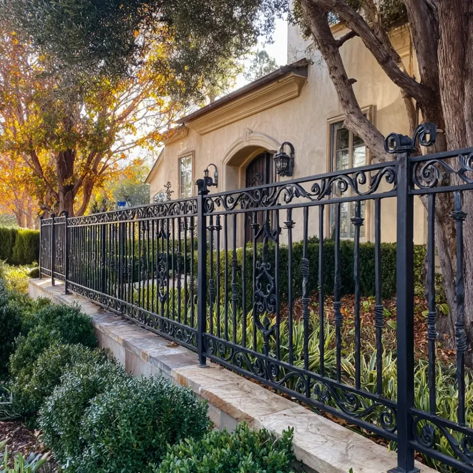 Custom wrought iron fence Cypress installation with architectural design