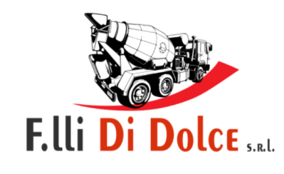 Logo di F.lli Di Dolce Srl con un camion betoniera nero e uno swoosh rosso