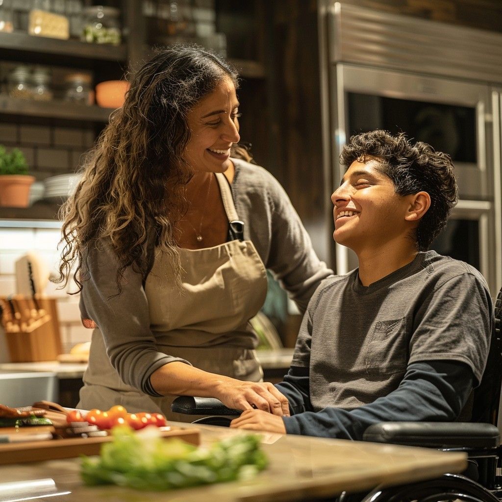 Woman and Boy in kitchen smiling