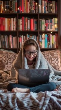 Student Studying in front of bookcase