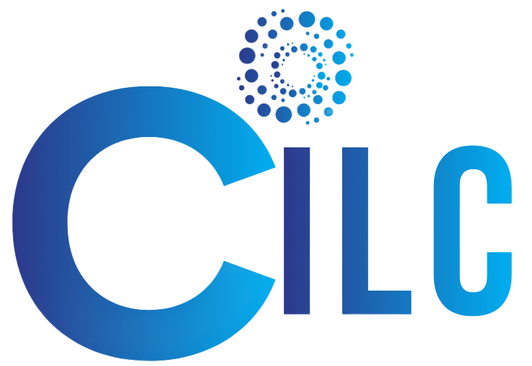 CILC logo: Blue letters with a swirling dot design above.