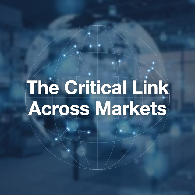 Blue network globe with text “The Critical Link Across Markets”