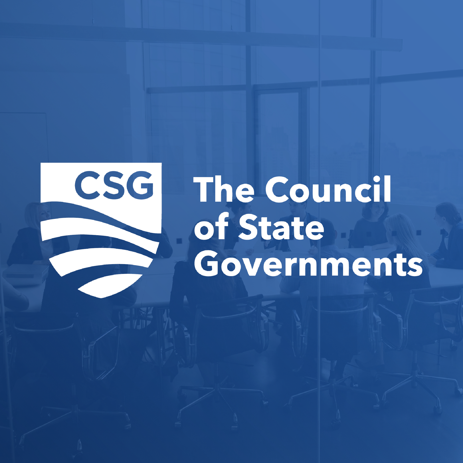The logo for the council of state governments is on a blue background.