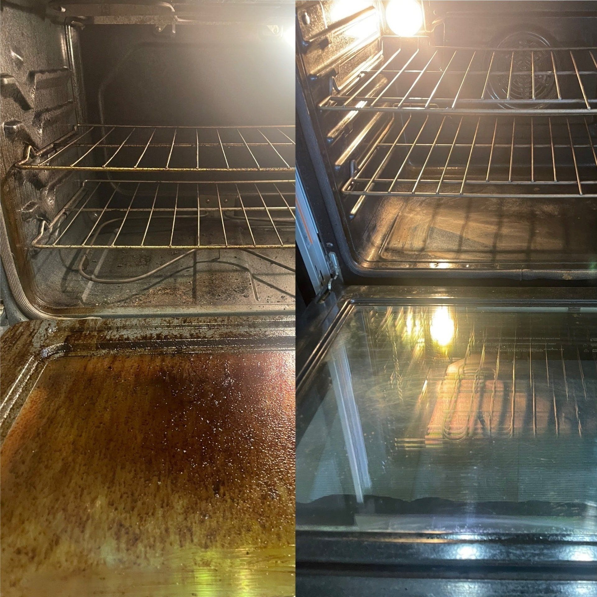 Kansas City, MO — Cleaning Maids In and Out, deep cleaning, top to bottom, housekeeping, maid service, cleaning, clean, cleaners, cleaning company, laundry service, window washing, carpet cleaning, carpet shampooing,Oven Before and After — Kansas City, MO — Cleaning Maids In and Out