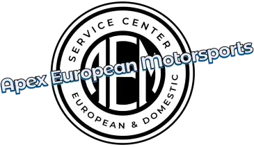 Logo for Apex European Motorsports featuring a circular badge with the letters AEM and the text Service Center.