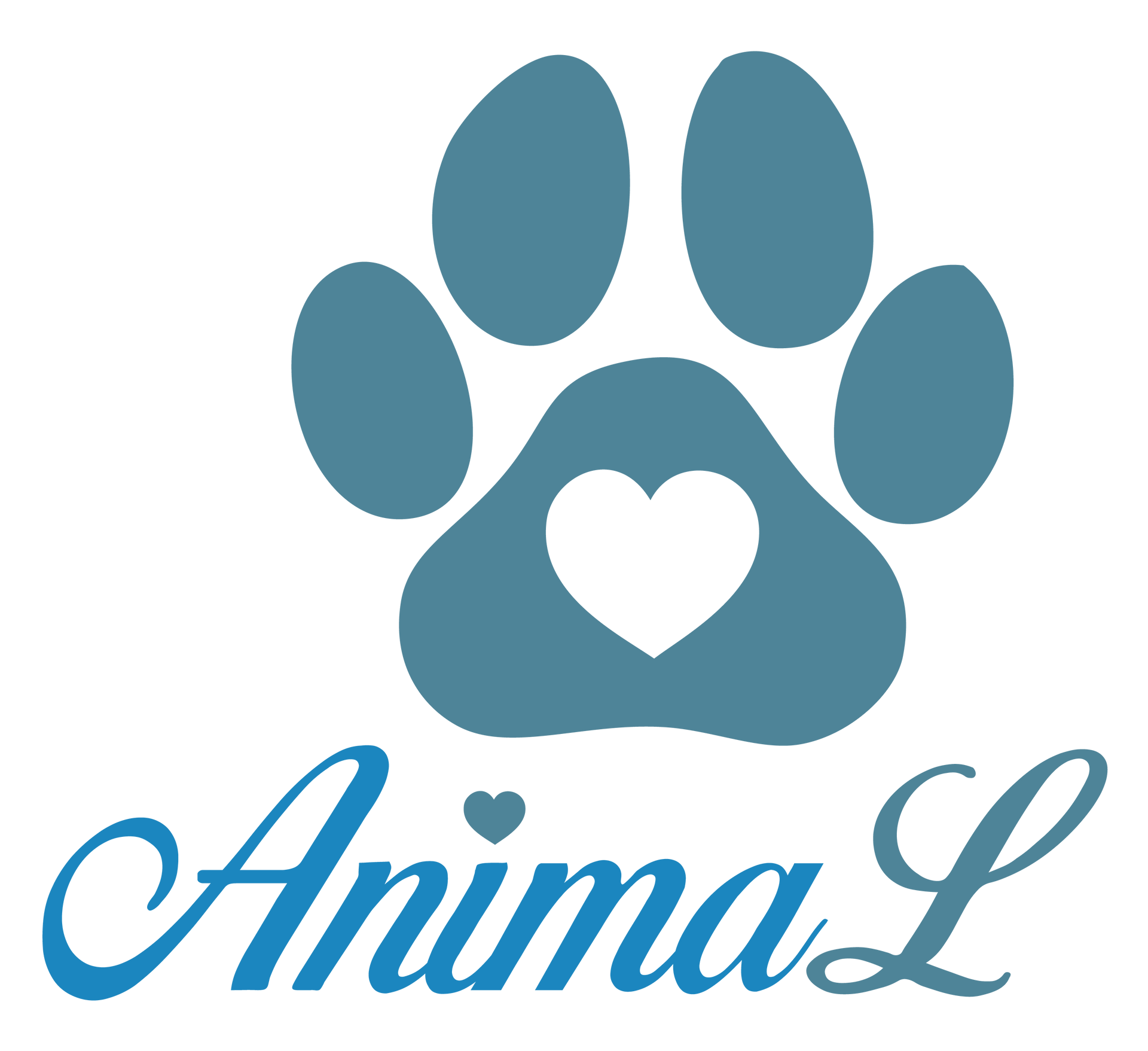 Impronta di zampa blu con cuore bianco, logo 