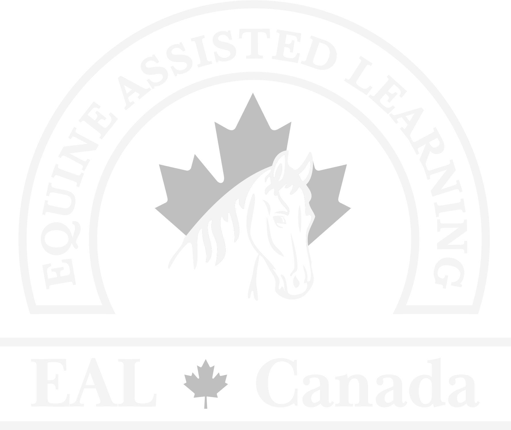 The logo for equine assisted learning canada is a horse with a maple leaf on its head.