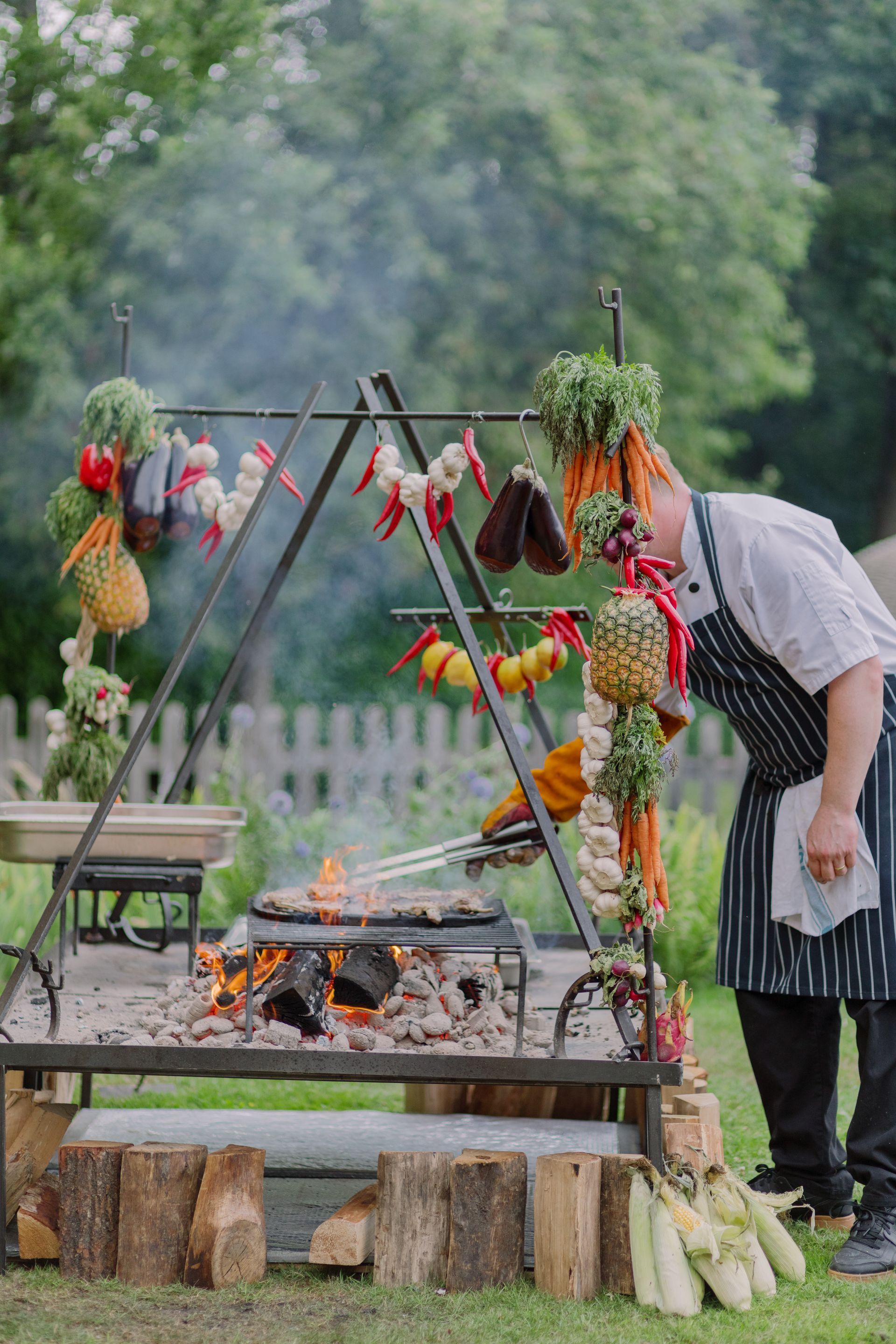 Live asado cooking