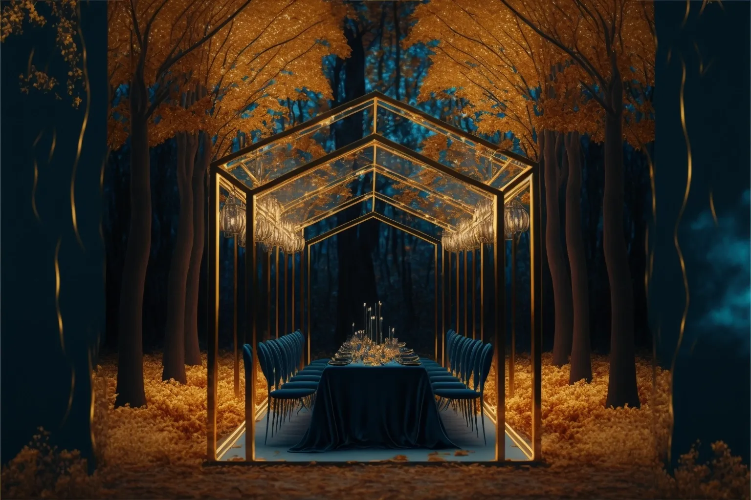 Afbeelding van tafel met bloemen in warme herfstkleuren en kaarsen voor een gezellige sfeer