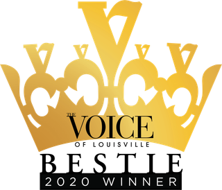 Gold crown logo with “Voice of Louisville Bestie 2020 Winner” text