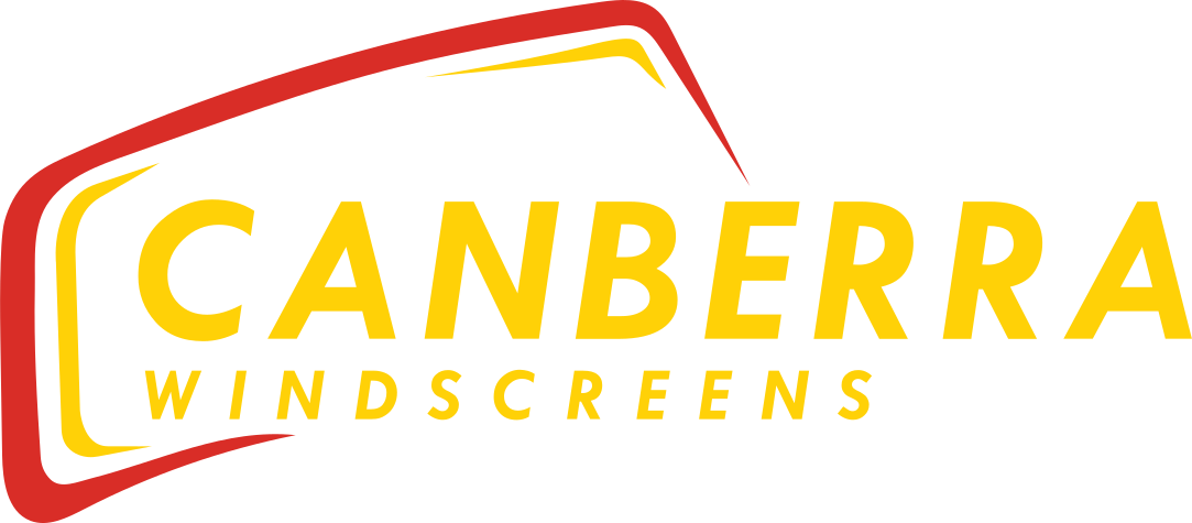 Canberra Windscreens logo in yellow and red with stylized windshield outline — Canberra Windscreens In Canberra, ACT