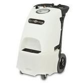 White, industrial carpet cleaning extractor machine with two large rear wheels, one front caster, and a top handle.