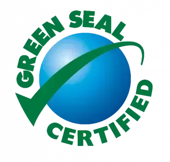 The Green Seal Certified logo: a blue sphere with a large green checkmark sweeping across it, surrounded by green text.