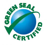 The Green Seal Certified logo: a blue sphere with a large green checkmark sweeping across it, surrounded by green text.