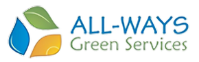 Logo for All-Ways Green Services featuring a blue droplet, green leaf, and yellow petal next to the company name.