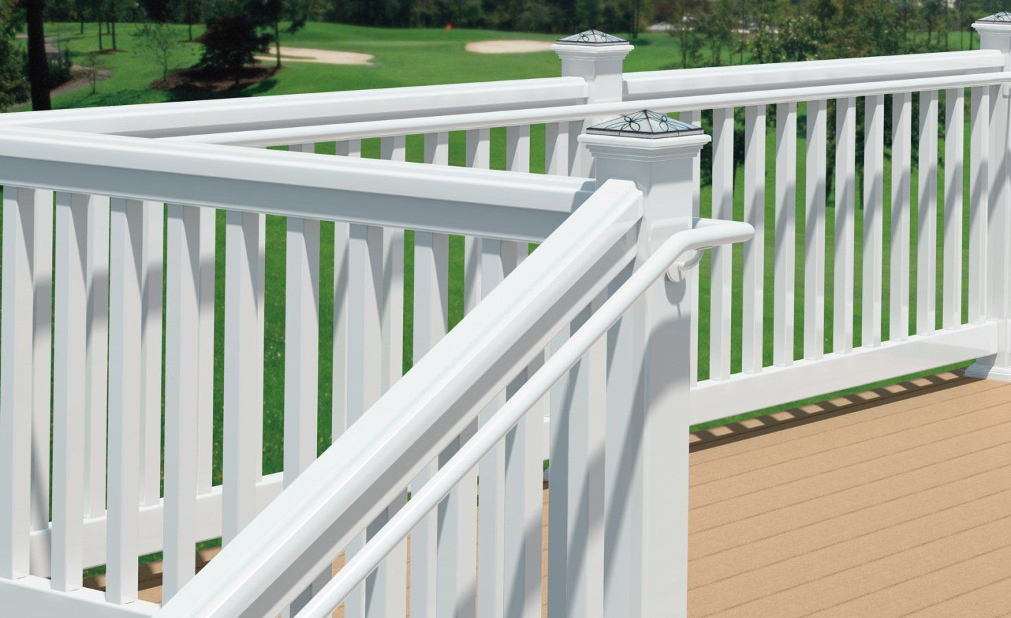 white vinyl railing with secondary hand rail