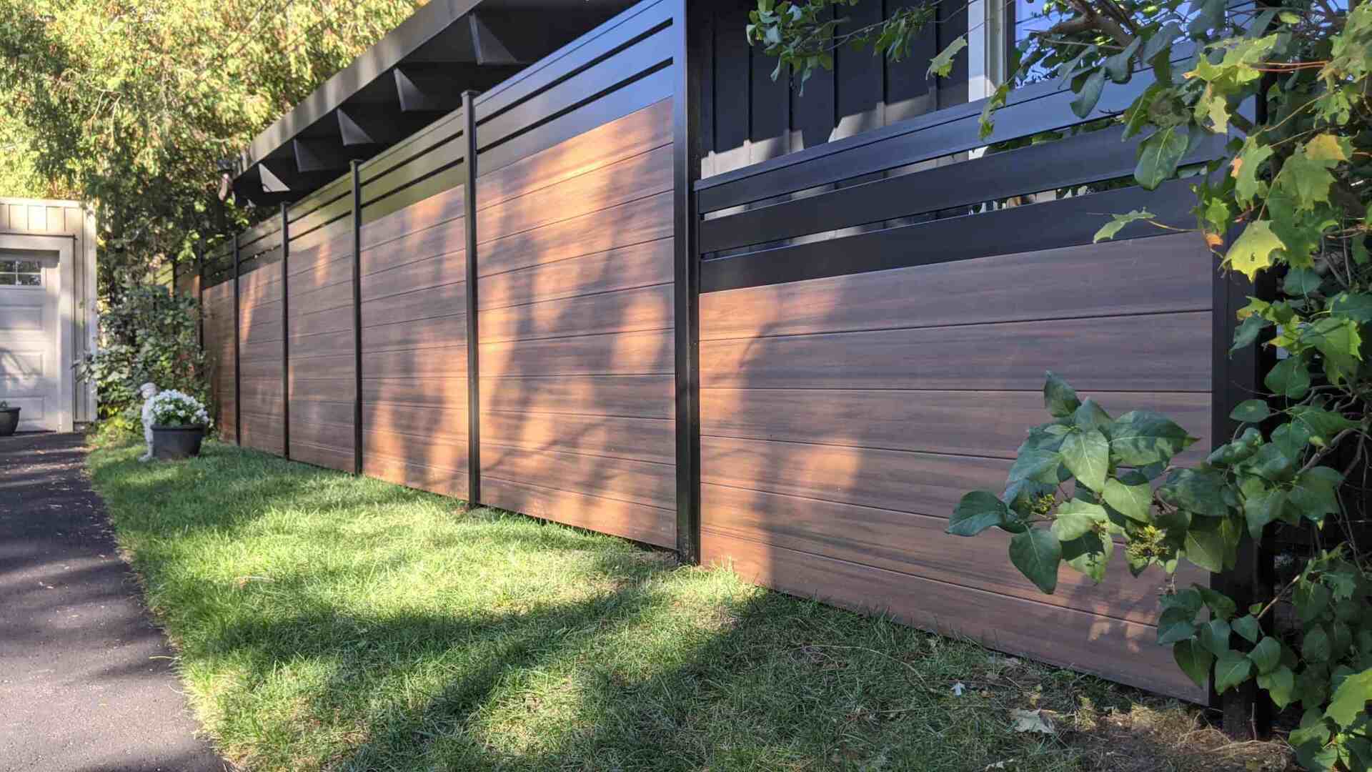 black aluminum and vinyl pvc hybrid fence