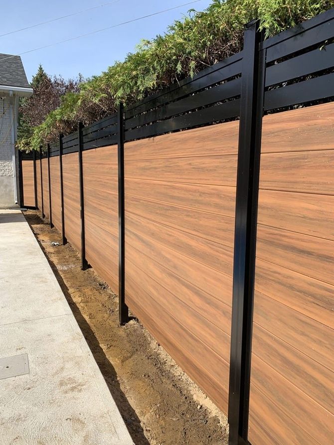 black aluminum and vinyl pvc hybrid fence