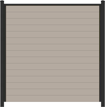 black aluminum frame with horizontal adobe vinyl boards privacy screen