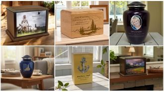 Collage of custom engraved keepsake boxes and jars