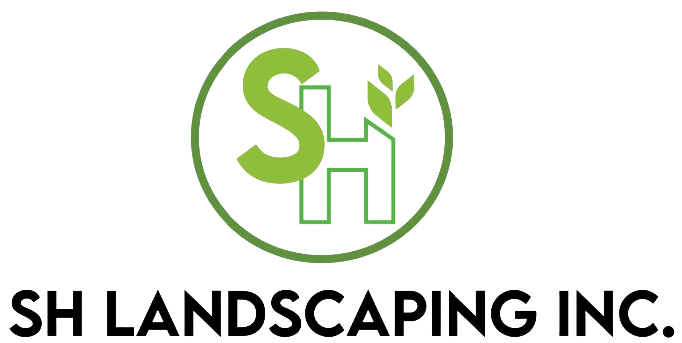 SH Landscaping Inc. logo with green “SH” and leaf inside a circle