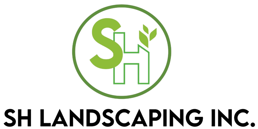 SH Landscaping Inc. logo with green “SH” and leaf inside a circle