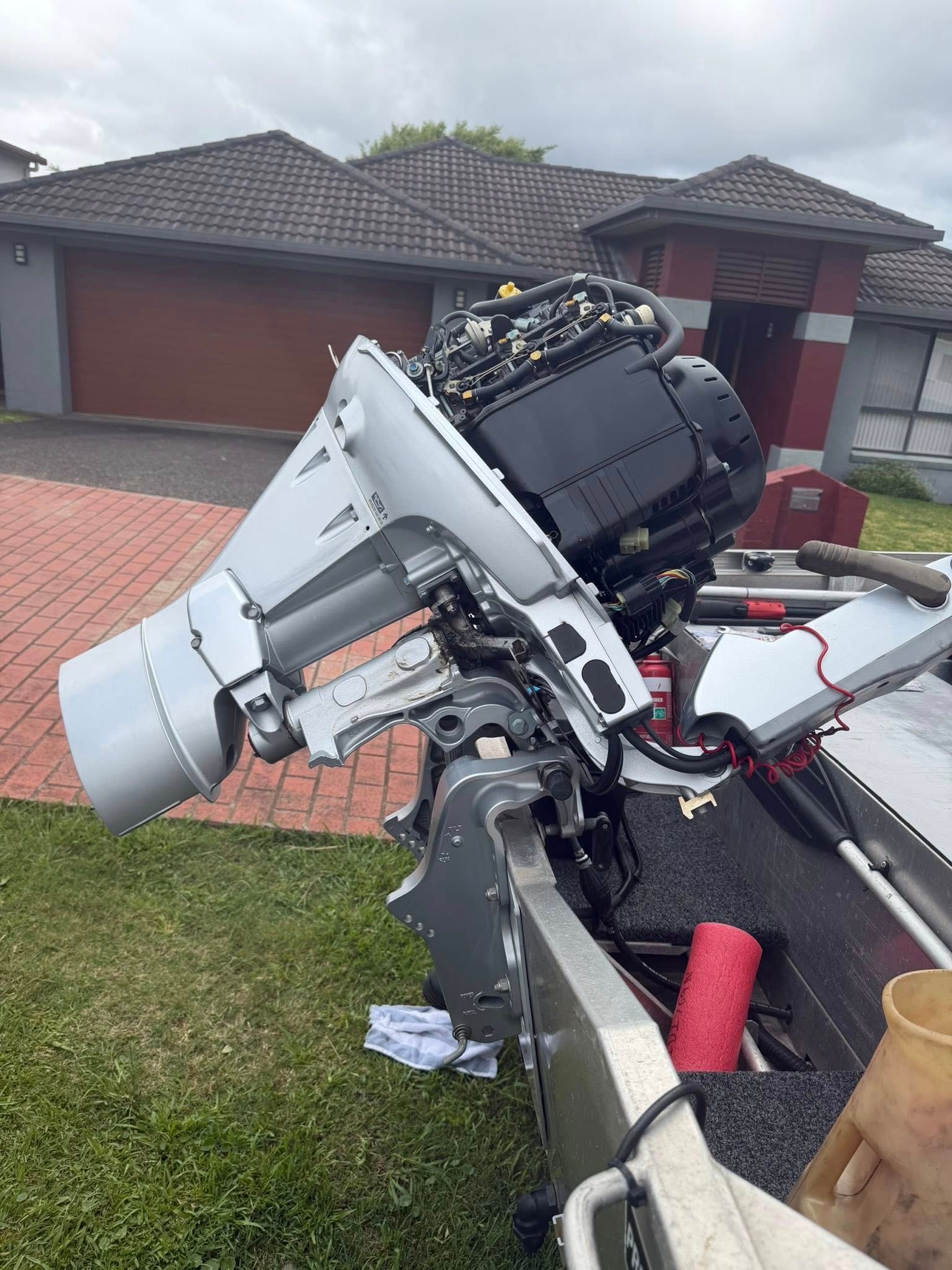 A Silver Outboard Boat Motor With the Cover Removed — Hastings Mobile Marine Services In Wauchope, NSW