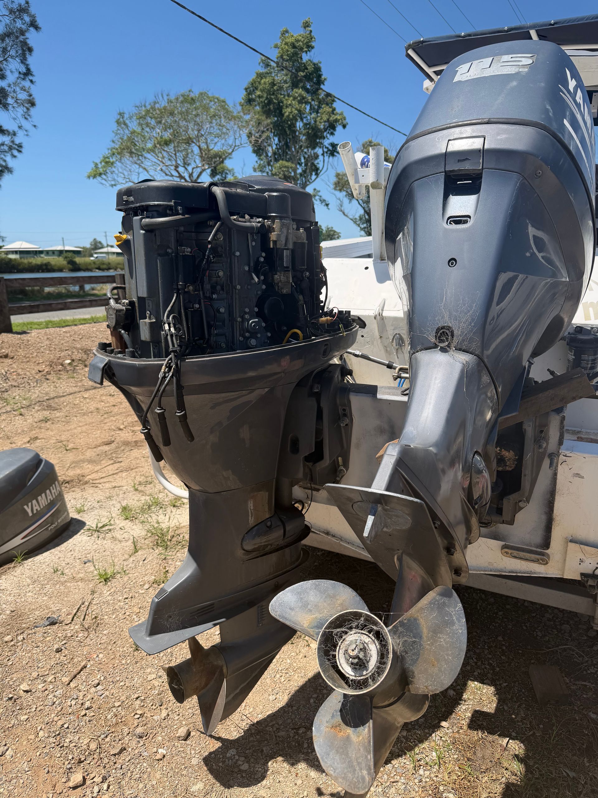 Two Yamaha Outboard Boat Motors Mounted on a Transom — Hastings Mobile Marine Services In Wauchope, NSW