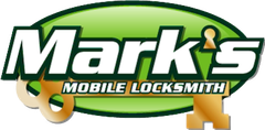 A green and white logo for mark 's mobile locksmith
