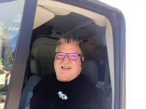 The owner of Mark's Mobile Locksmith driving the van.