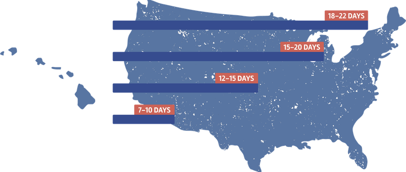 US Map Infographic showing Transit Time Estimates