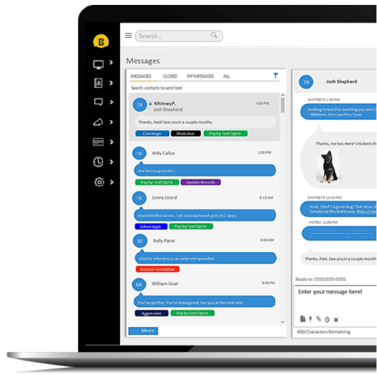 Laptop screen displaying a messaging interface with chat bubbles and user interactions.