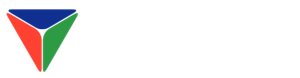 A stylized triangular logo with blue, red, and green elements.