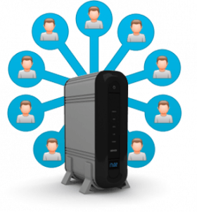 Router connecting to eight user icons.