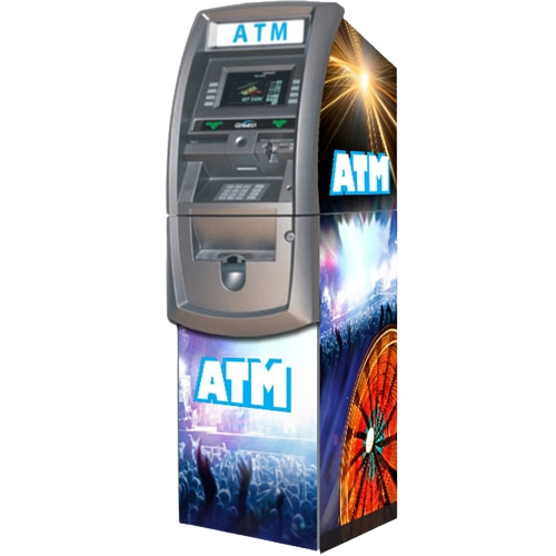 Silver ATM with neon blue 