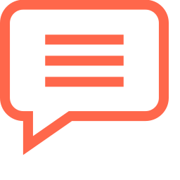 Orange speech bubble with three horizontal lines, representing a chat message.
