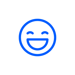 Blue smiling face with wide open mouth, closed eyes.