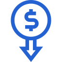 Blue dollar sign icon with downward arrow, indicating a decrease in value.
