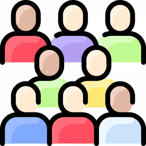 Group of people with colored shirts.