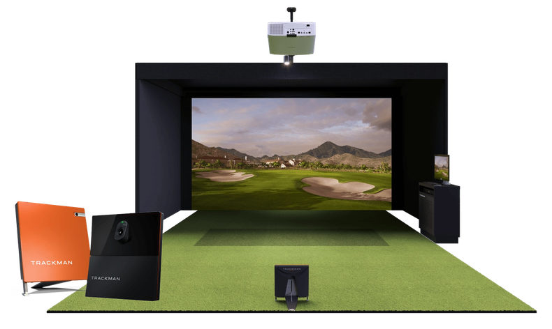 TrackMan indoor golf technology showing indoor simulator practice bay