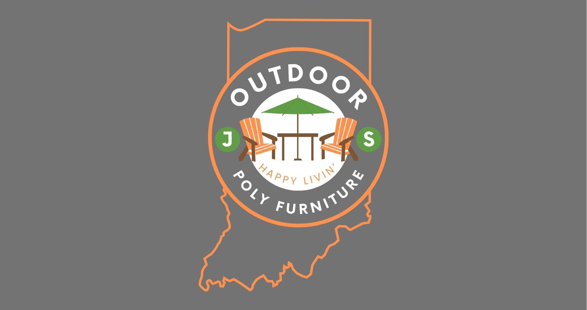 The logo for outdoor poly furniture is on a gray background.