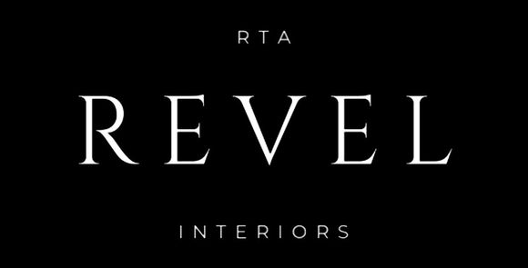 Black background with the white words &ldquo;RTA REVEL INTERIORS&rdquo; in a minimalist logo.