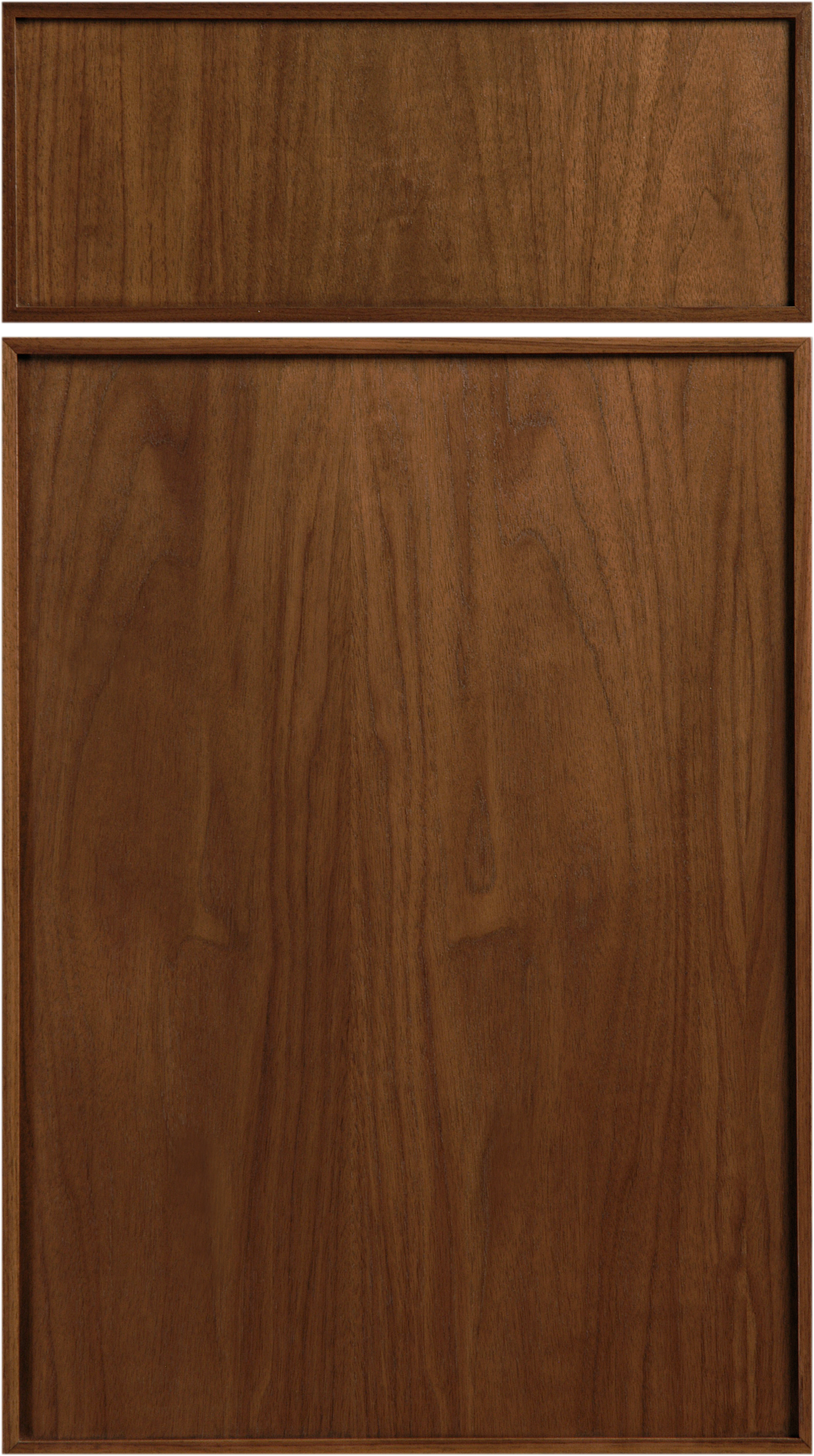 Wood cabinet door with dark brown stain and visible wood grain.