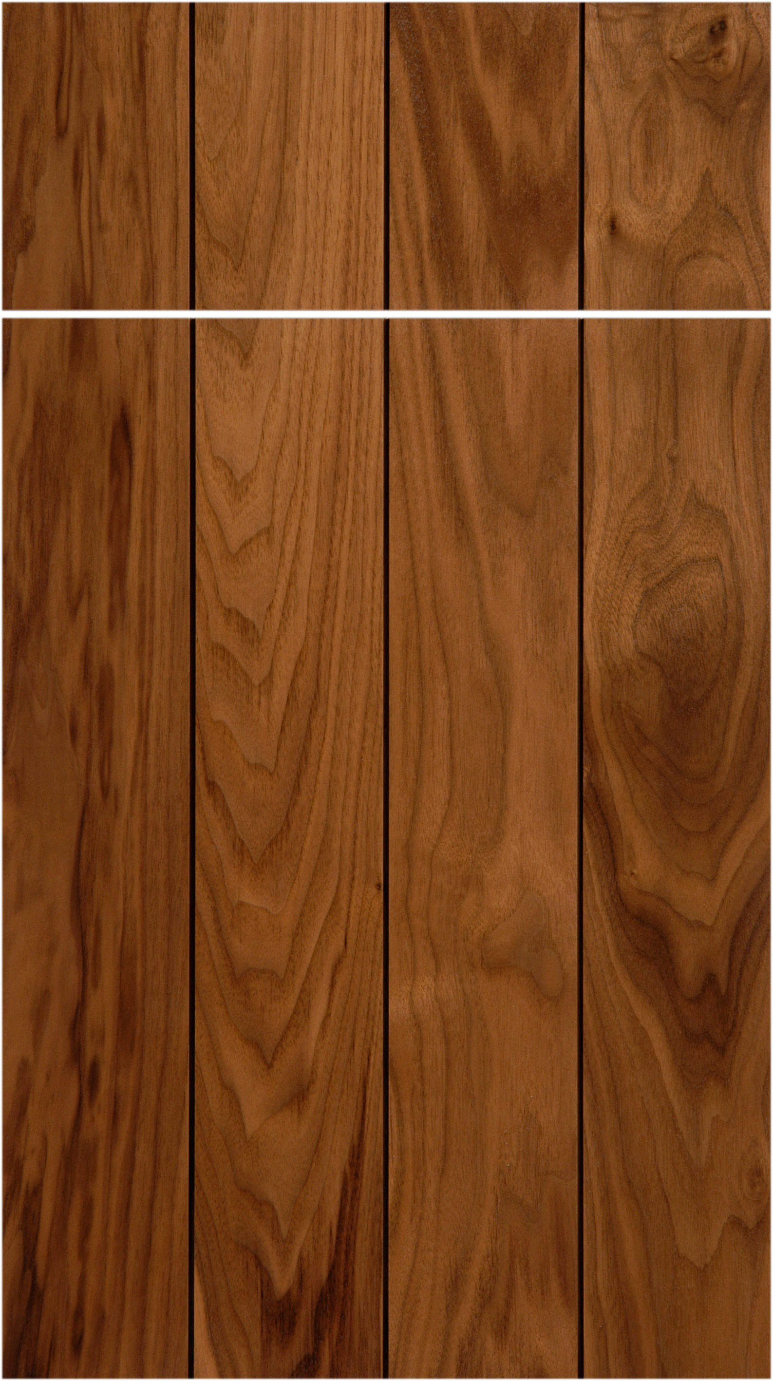 Wood cabinet door with vertical planks, brown tones.