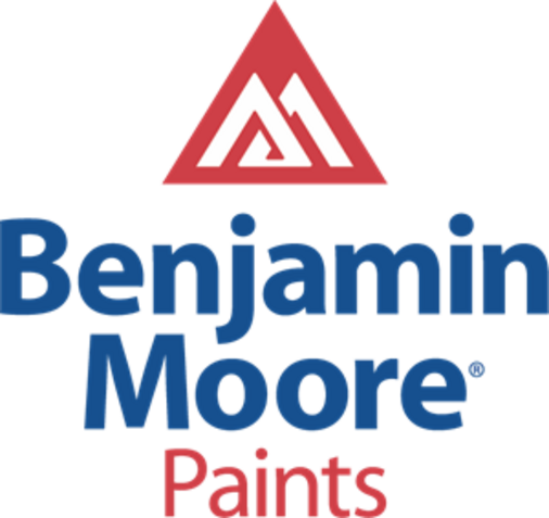 Benjamin Moore Paints logo with red triangle icon and blue and red text