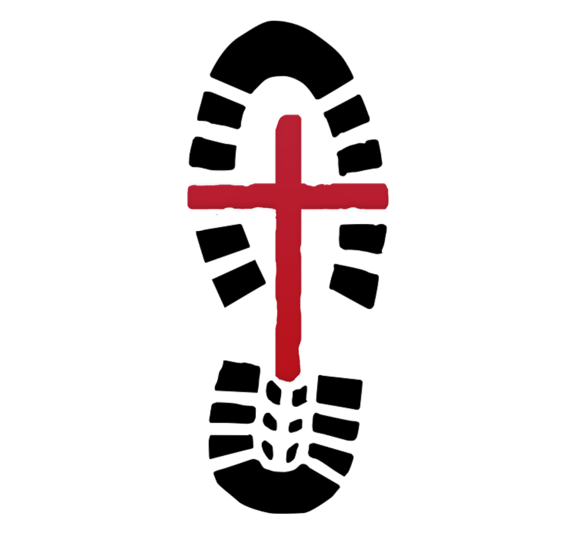 Walk the Bible nonprofit logo featuring a footprint with a cross at the center